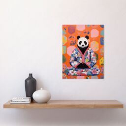 Artery8 Wall Art Print Meditating Panda Meditation Yogi in Floral Kimono Conceptual Art Vibrant Bold Colourful Acrylic Painting Poster - thumbnail 2