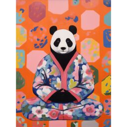 Artery8 Wall Art Print Meditating Panda Meditation Yogi in Floral Kimono Conceptual Art Vibrant Bold Colourful Acrylic Painting Poster - thumbnail 1