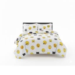 Snug City Emoji Print Duvet Cover Set Cool Playful Bedding with Pillowcases in White - Size: Double - thumbnail 2