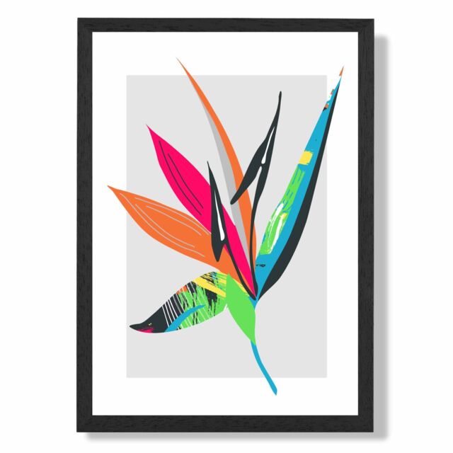 ARTZE Tropical Flower Blue & Green Abstract Minimalist Framed Print SIZE: A2 with Black Frame in Mid Blue - Size: A4 - image 1