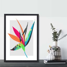 ARTZE Tropical Flower Blue & Green Abstract Minimalist Framed Print SIZE: A2 with Black Frame in Mid Blue - Size: A4 - thumbnail 2