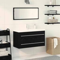 Berkfield Home Stylish Bathroom Sink Cabinet with Built-in Basin Black Oak Engin - thumbnail 2