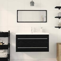 Berkfield Home Stylish Bathroom Sink Cabinet with Built-in Basin Black Oak Engin - thumbnail 4