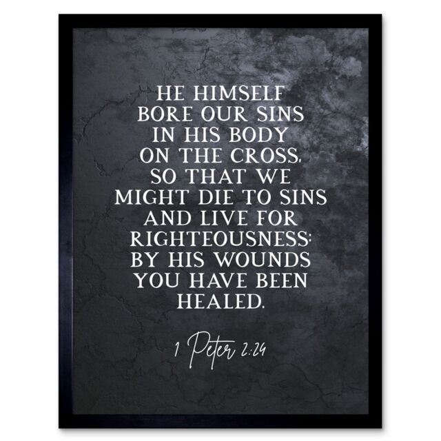 "Artery8 Wall Art Print 1 Peter 2:24 He Himself Bore Our Sins Christian Bible Verse Quote Scripture Typography Art Framed in Black - Size: W12"" x H16""" - image 1