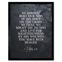 "Artery8 Wall Art Print 1 Peter 2:24 He Himself Bore Our Sins Christian Bible Verse Quote Scripture Typography Art Framed in Black - Size: W12"" x H16""" - thumbnail 1