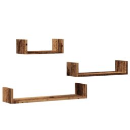 Berkfield Home Wall Shelves 3 pcs Old Wood Engineered Wood in Brown - thumbnail 2