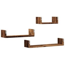 Berkfield Home Wall Shelves 3 pcs Old Wood Engineered Wood in Brown - thumbnail 6