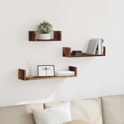 Berkfield Home Wall Shelves 3 pcs Old Wood Engineered Wood in Brown - thumbnail 3