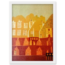 Artery8 Vintage Folk Art Mid Century Cityscape Abstract Artwork Framed Wall Art Print A4 in White - thumbnail 1