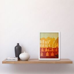 Artery8 Vintage Folk Art Mid Century Cityscape Abstract Artwork Framed Wall Art Print A4 in White - thumbnail 2