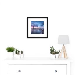 Artery8 DeSousa Lake Neusiedl Austria Sunset Lighthouse Photo 8X8 Inch Square Wooden Framed Wall Art Print Picture with Mount in Black - thumbnail 2