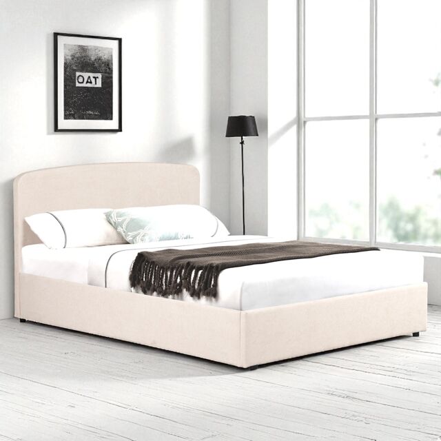 OAT Home Delamere Modern Low Headboard Upholstered Ottoman Storage Bed Frame in Natural - Size: Double - image 1
