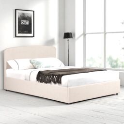 OAT Home Delamere Modern Low Headboard Upholstered Ottoman Storage Bed Frame in Natural - Size: Double