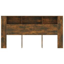 Berkfield Home Headboard Cabinet Smoked Oak 200x18.5x104.5 cm in Brown - thumbnail 1
