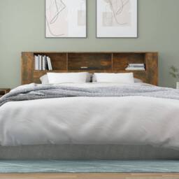 Berkfield Home Headboard Cabinet Smoked Oak 200x18.5x104.5 cm in Brown - thumbnail 5
