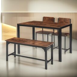 FURNOS Industrial Compact Dining Table With 1 Bench & 2 Chair Set in Brown - thumbnail 2