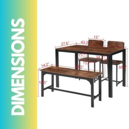 FURNOS Industrial Compact Dining Table With 1 Bench & 2 Chair Set in Brown - thumbnail 6