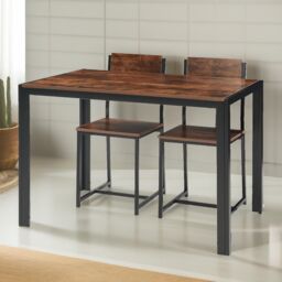 FURNOS Industrial Compact Dining Table With 1 Bench & 2 Chair Set in Brown - thumbnail 4