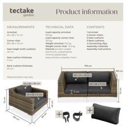 tectake Villanova Modular Rattan Set with Aluminum Frame, Set 1: 2-Seater in Dark Grey - Size: 3 Seater - thumbnail 6