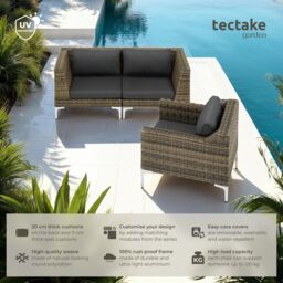 tectake Villanova Modular Rattan Set with Aluminum Frame, Set 1: 2-Seater in Dark Grey - Size: 3 Seater - thumbnail 2