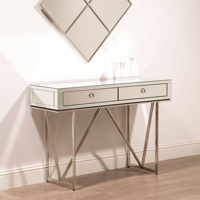 Orsina Glamorous Console Table With 2 Spacious Drawers, Storage Table With Mirrored Glass Top, Silver Lounge Table - image 1