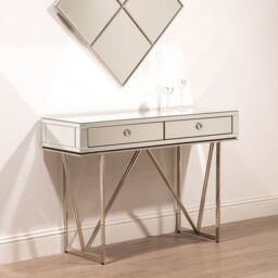 Orsina Glamorous Console Table With 2 Spacious Drawers, Storage Table With Mirrored Glass Top, Silver Lounge Table