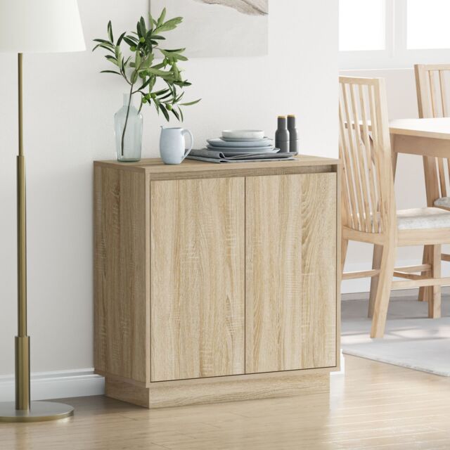 Berkfield Home Sideboard with LED in Sonoma Oak - 71 x 34.5 x 75 cm - Made from Engineered Wood in Beige - image 1