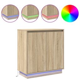 Berkfield Home Sideboard with LED in Sonoma Oak - 71 x 34.5 x 75 cm - Made from Engineered Wood in Beige - thumbnail 4