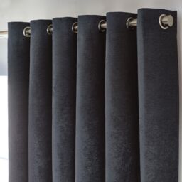 Luxury Living Chenille Blackout Eyelet Curtains Thermal Triple Weave Pair in Charcoal - Size: 168 cm width x 229 cm drop - thumbnail 2
