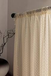 Living and Home 147cm W Set of 2 Lace Curtains for Window in Beige - Size: 160 cm - thumbnail 2