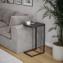EONLION C Shaped Side End Table Coffee Snack Living Room Bedside Metal Frame Black - thumbnail 1