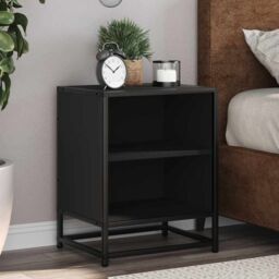 Berkfield Home Bedside Cabinet Black 40x31x50 cm Engineered Wood & Metal - Size: 40 x 31 x 50 cm - thumbnail 3