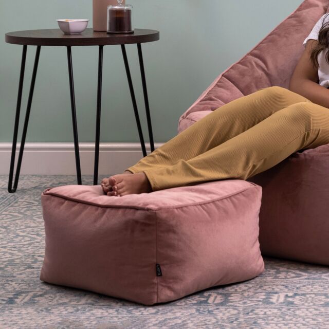 icon Amara Square Bean bag Footstool, Velvet in Light Pink - image 1