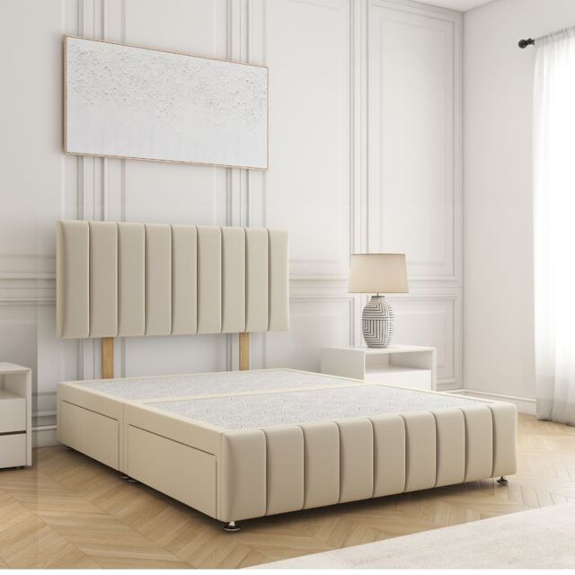"BSSPOKE Sierra Divan Bed Plush 24""Headboard 2Drawers Same Side & No Mattress in Cream - Size: Super King" - image 1