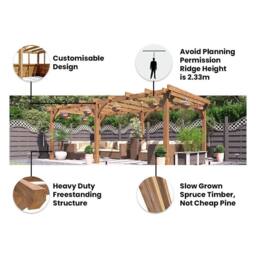Dunster House Wooden Pergola Garden 6x3m Pressure Treated Heavy Duty Leviathan in Brown - thumbnail 2