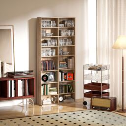 HOMCOM 640 CD Storage Unit 360 DVD Storage Tower w/ 18 Compartments Natural - thumbnail 1