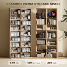 HOMCOM 640 CD Storage Unit 360 DVD Storage Tower w/ 18 Compartments Natural - thumbnail 4