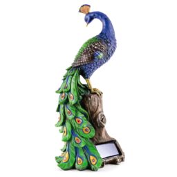 mysmartbuy Solar Peacock Ornament - Weatherproof Polyresin Outdoor Garden Decoration with Red LED Lights - H48cm x W21cm x D18cm - thumbnail 6