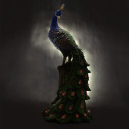 mysmartbuy Solar Peacock Ornament - Weatherproof Polyresin Outdoor Garden Decoration with Red LED Lights - H48cm x W21cm x D18cm - thumbnail 2