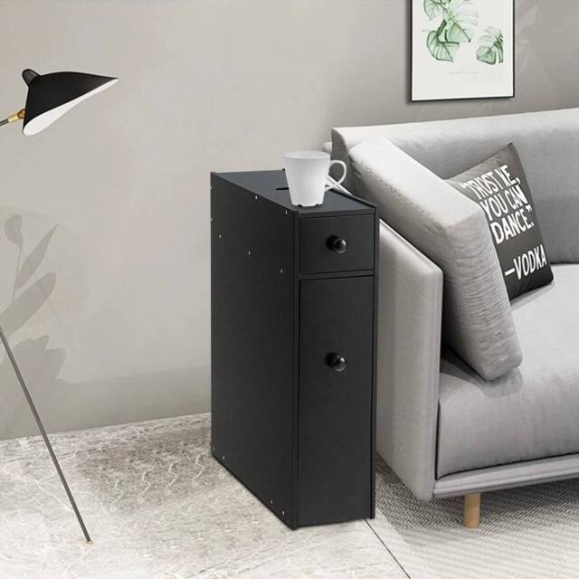 EONLION Free Standing Slim Floor Cabinet Narrow Wooden in Black - image 1