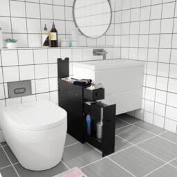 EONLION Free Standing Slim Floor Cabinet Narrow Wooden in Black - thumbnail 3