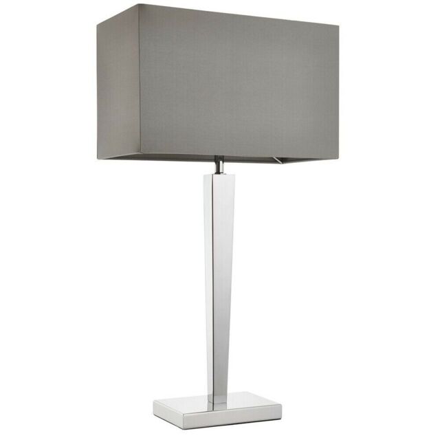 Loops Rectangular Table Lamp Light Modern Chrome & Grey Shade Sleek Metal Sideboard - image 1