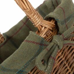 Red Hamper Wicker Lined Country Oval Shopping Basket in Green - Size: Small - thumbnail 4