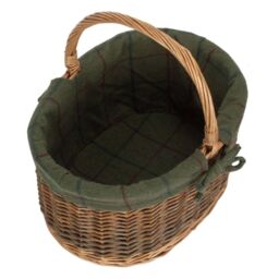 Red Hamper Wicker Lined Country Oval Shopping Basket in Green - Size: Small