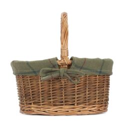 Red Hamper Wicker Lined Country Oval Shopping Basket in Green - Size: Small - thumbnail 3