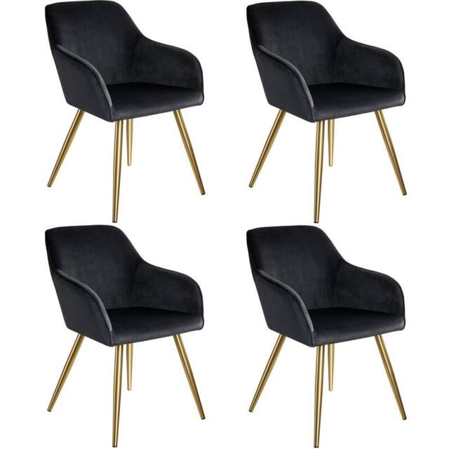 tectake Accent Chair Marilyn Set Of 4 - Black/Gold in Black - Size: 4 Pack - image 1