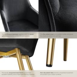 tectake Accent Chair Marilyn Set Of 4 - Black/Gold in Black - Size: 4 Pack - thumbnail 5
