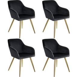tectake Accent Chair Marilyn Set Of 4 - Black/Gold in Black - Size: 4 Pack