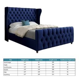 Casani Horning Straight Upholstered Blue Soft Velvet Designer Bed Frame - Size: Small Double - thumbnail 8
