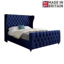 Casani Horning Straight Upholstered Blue Soft Velvet Designer Bed Frame - Size: Small Double - thumbnail 4